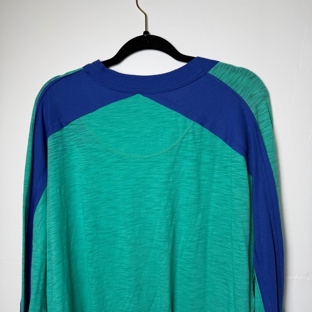 Free People With Tag Colorblock Long Sleeve Top Green Blue Knit Crew Neck Sz L - Picture 6 of 9